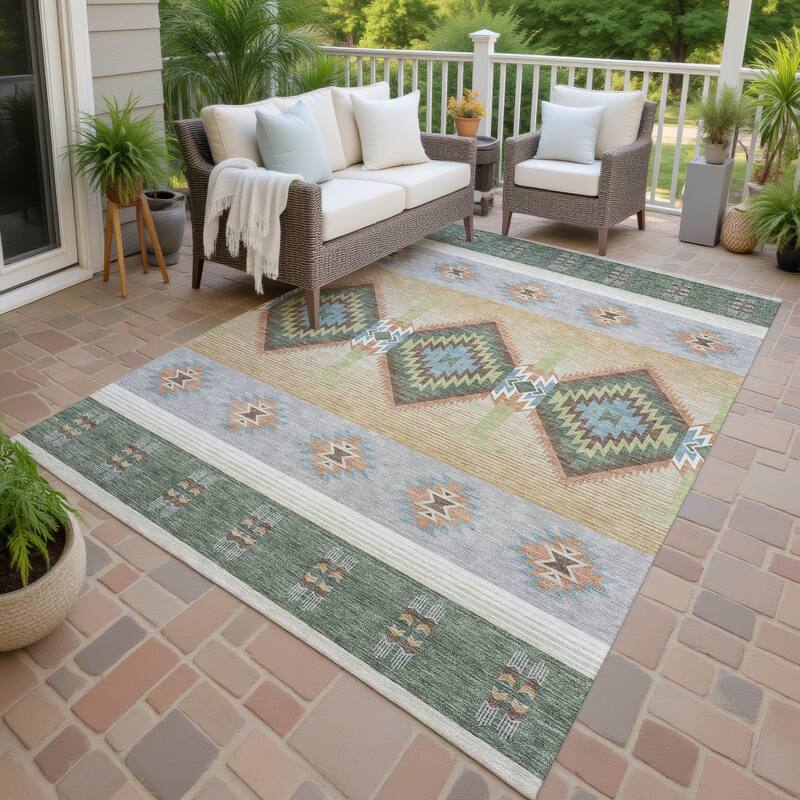 Machine Washable Indoor/ Outdoor Global Chennai Chantille Rug - Basil - 3' x 5'