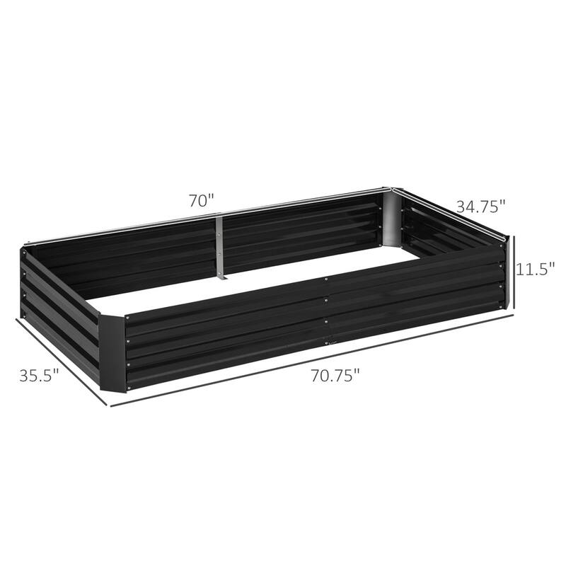 Black Steel Raised Garden Planter with Tomato Cages and Drainage - 70.75" L x 35.5" W x 11.5" H