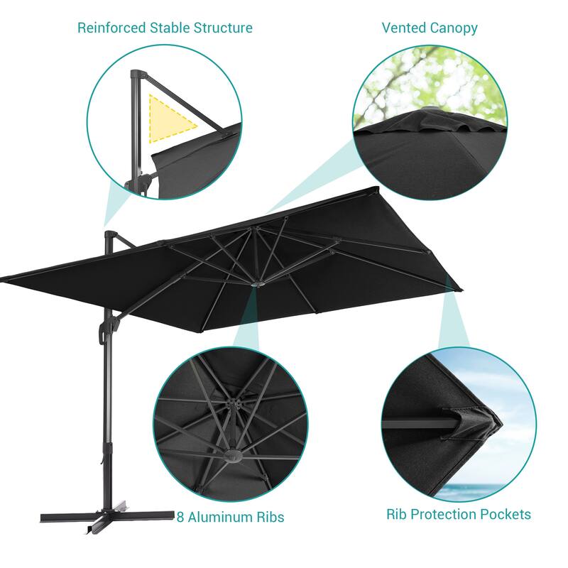 BONOSUKI 10x10FT Cantilever Patio Umbrella Infinite Angle Adjustment