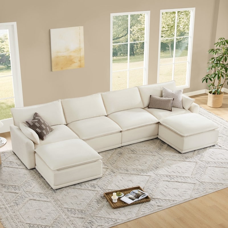 Spruce & Spring Modular Couch Oversized Sectional Sofa for Living Room - Cream-6PC