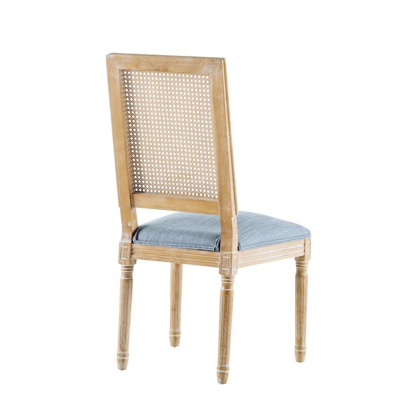 [Set of 4] French Country Dining Chairs - Elegant Cane Backrest & Upholstered Seats with Fluted Legs- Solid Rubberwood Frame