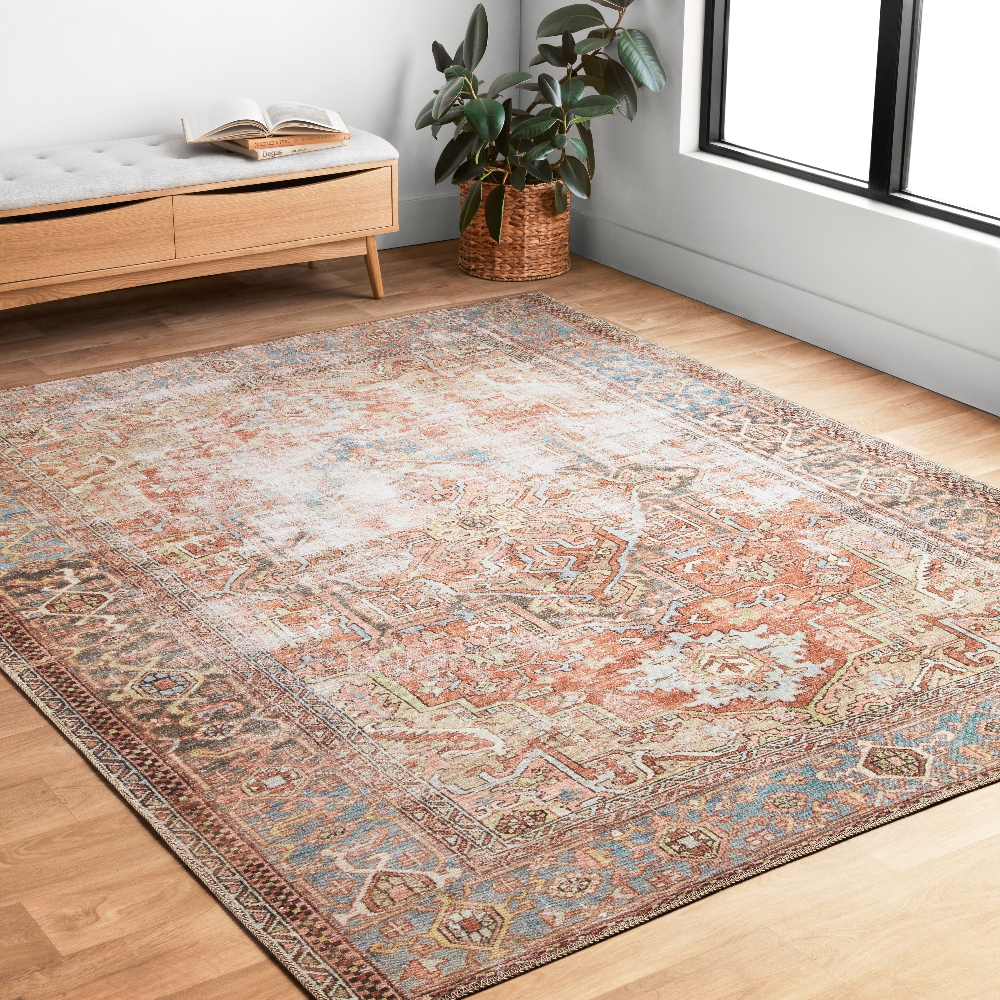 Alexander Home Tremezzina Printed Boho Terracotta Sky Distressed Rug On Sale Overstock 20662958
