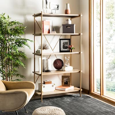SAFAVIEH Mateo 4-tier 1-Drawer Gold/ Walnut Étagère - 40' x 18' x 72'