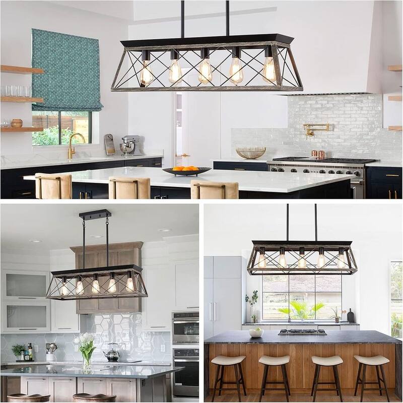 Farmhouse Restaurant 5-Light Metal Rectangular Chandelier