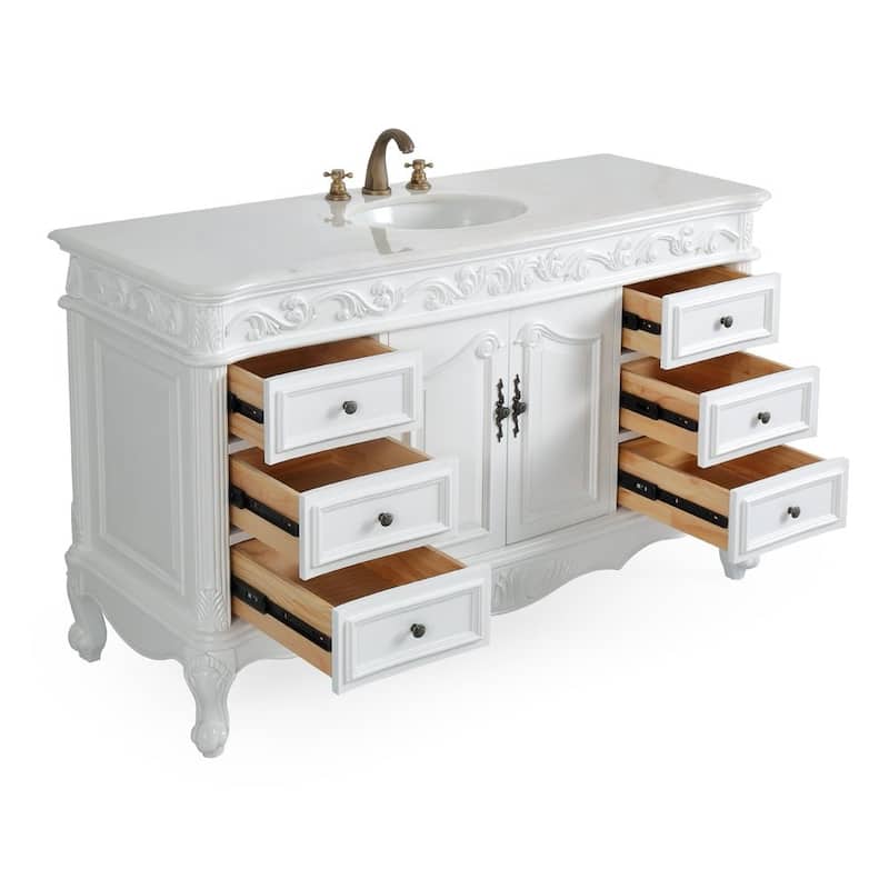 Benton Collection 56 Inch Antique White Traditional Style Single Sink Beckham Bathroom Vanity