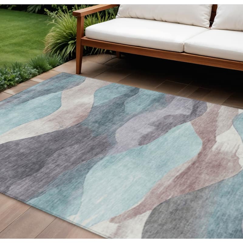 HomeRoots Abstract Transitional Rectangle Outdoor Rug - 10' X 14'