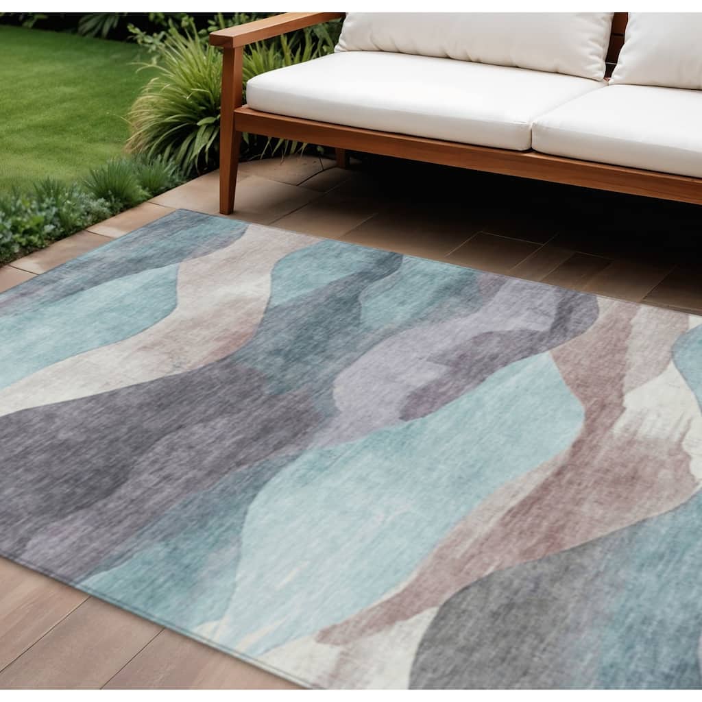 HomeRoots Abstract Transitional Rectangle Outdoor Rug