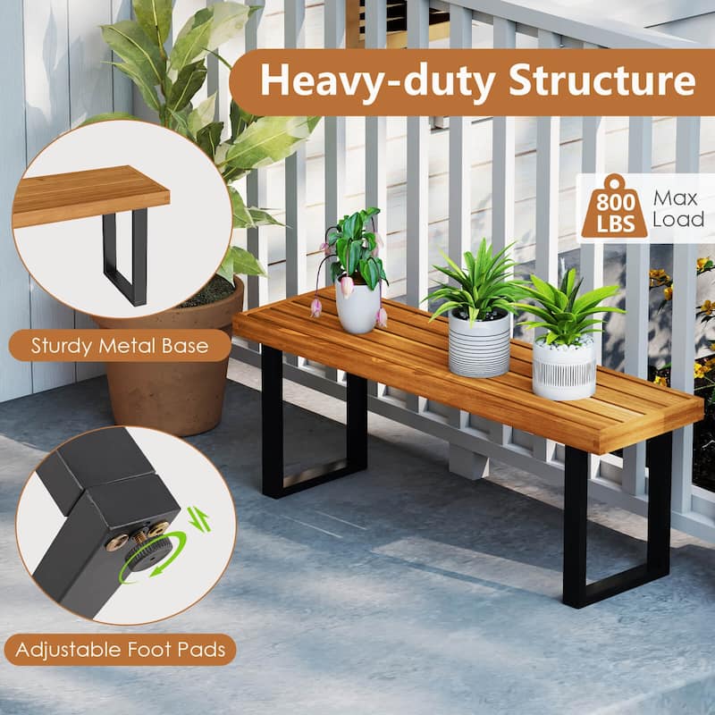 Costway 1/2 PCS 48" Acacia Wood Bench for 2 with Metal Legs & - See Details