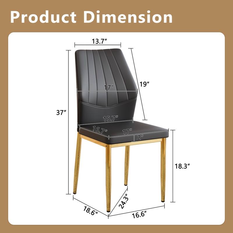 Set of 4 Modern Dining Chairs, 37" High - Ergonomic PU Backrest, Gold Metal Legs