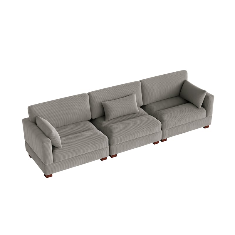 Corduroy Modular Sectional Sofa Couch With Chaise Ottoman