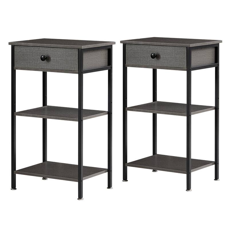 VECELO Set of 2 Modern Nightstands with Drawer & Open Shelves Slim Bedside Table for Small Space Bedroom and Living Room