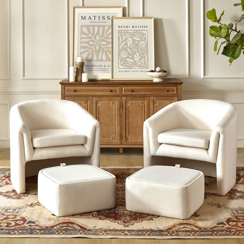 Arturo Modern Upholstered Armchair with Storable Removable Leg Ottoman Set of 2 by HULALA HOME