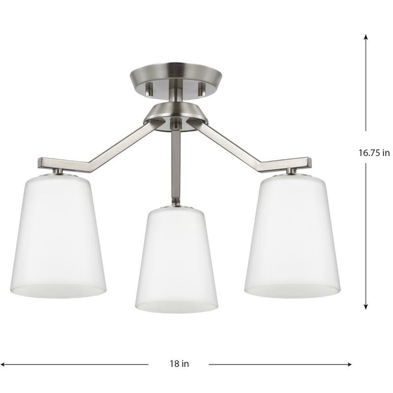 Vertex Collection Three-Light Brushed Nickel Etched White Contemporary Convertible Chandelier - 18 in x 18 in x 16.75 in
