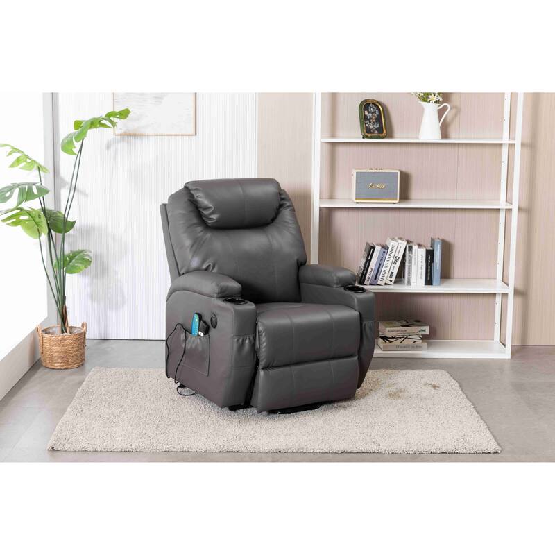 Faux Leather Power Lift Recliner Chair, Heat and Massage by Remote Control