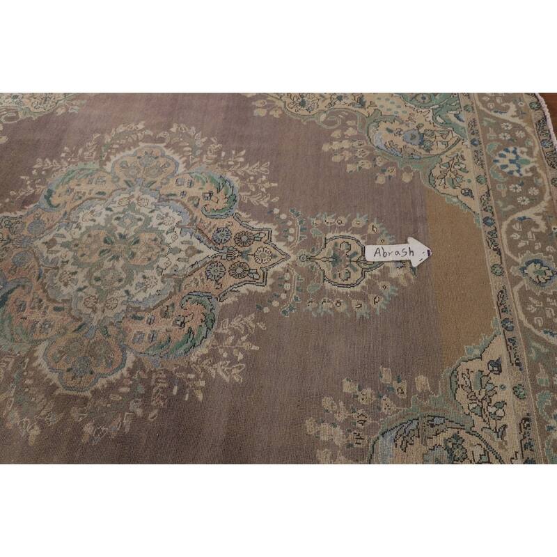 Distressed Tabriz Persian Vintage Area Rug Hand-Knotted Wool Carpet - 6'9"x 9'2"