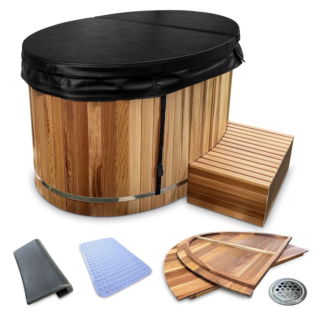 Vinter 62 in. 2-Person 0-Jet Cedar Cold Plunge Ice Bath/Hot Tub with 24 in. Depth and 169 Gal. Capacity in Natural Finish