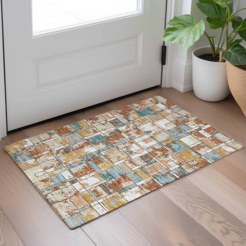 Machine Washable Indoor/ Outdoor Patchwork Chantille Rug
