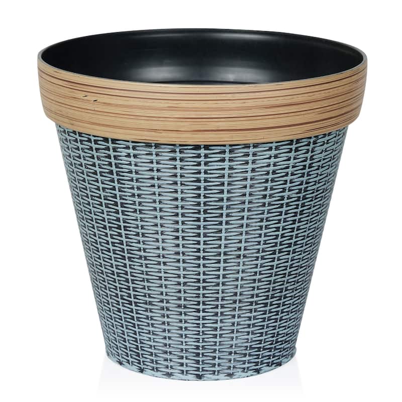 Gray/Tan Woven Style Planter with Drainage Hole-Large