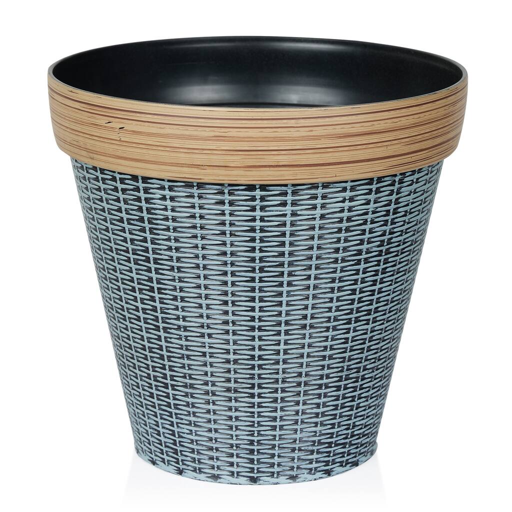 Gray/Tan Woven Style Planter with Drainage Hole-Large