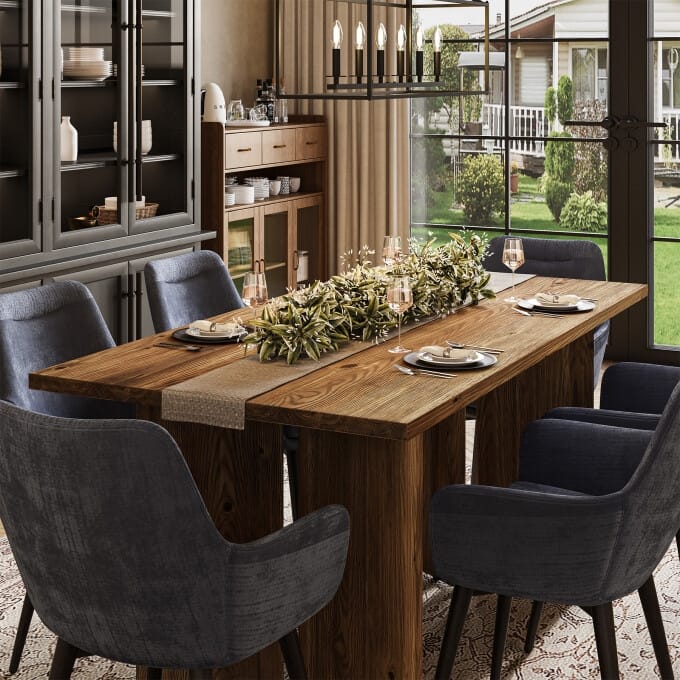 63-Inch Solid Wood Dining Table, Farmhouse Long Kitchen Table