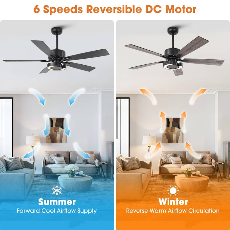 52-Inch Modern Intergatred LED Reversible Black Ceiling Fan with Light and Remote