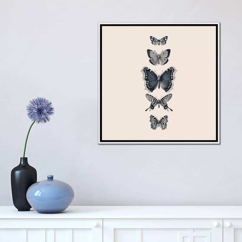iCanvas "Inked Butterflies Beige Square" by Monika Strigel Framed Canvas Print