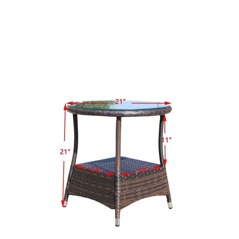 Outdoor Round Coffee Table with Clear Tempered Glass with Steel Frame