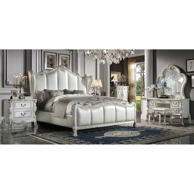 Adison Ivory and Bone White Bed with Nailhead Trim
