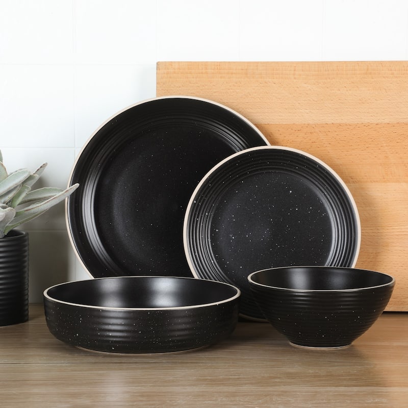 Gibson Home Dinah 16 Piece Double Bowl Stoneware Embossed Speckled Dinnerware Set