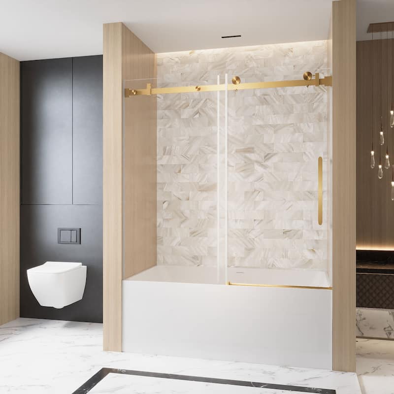 60 "W x 60" H Frameless Single Sliding Shower Door with Stainless Steel Handle - 60'' x 0.38'' x 60''