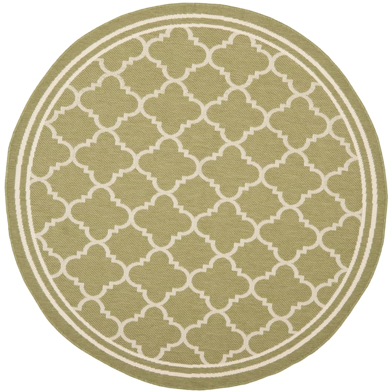SAFAVIEH Courtyard Kristelle Indoor/ Outdoor Waterproof Patio Backyard Rug - 4' Round - Green/Beige
