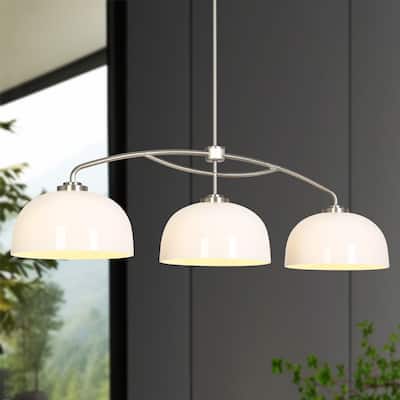 Modern Unique 3-Light Linear Island Dining Nickel Chandelier with Glass - 42.5"W x 10.8"D x 74.4"H