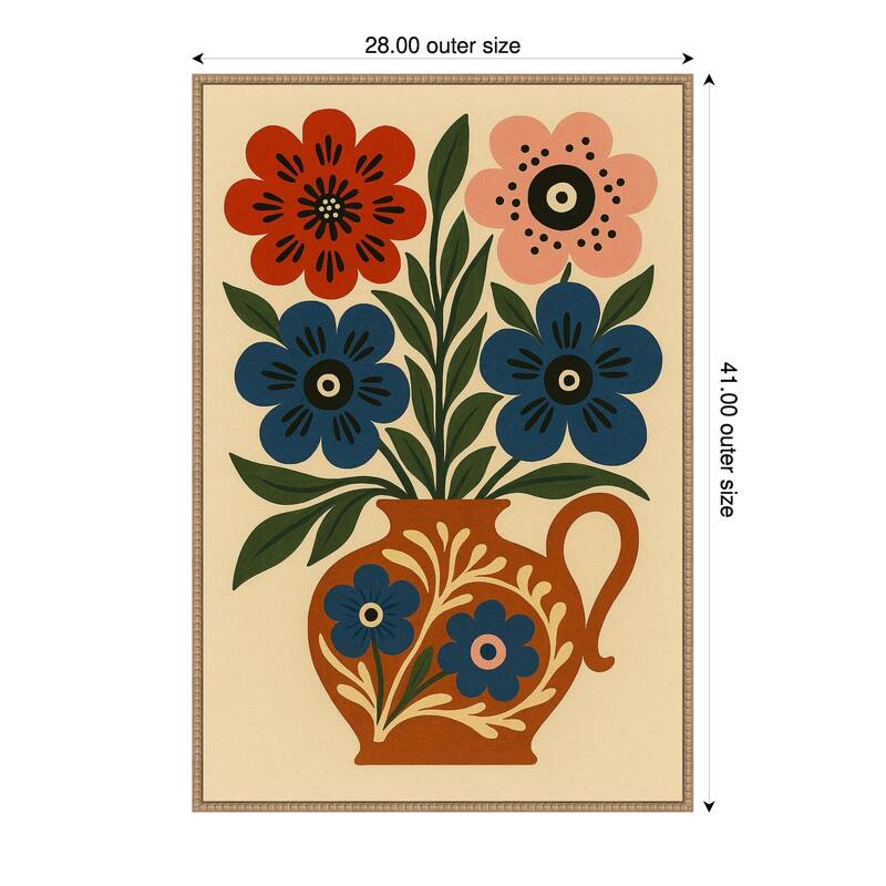 Big Boho Floral Vase by Marianne Bassil Framed Canvas Wall Art Print - 28 x 41 in