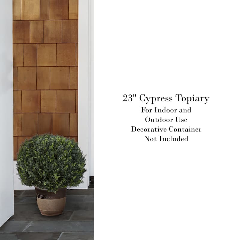 23-Inch Artificial Cypress Topiary-Ball Style Faux Plant in Sturdy Pot