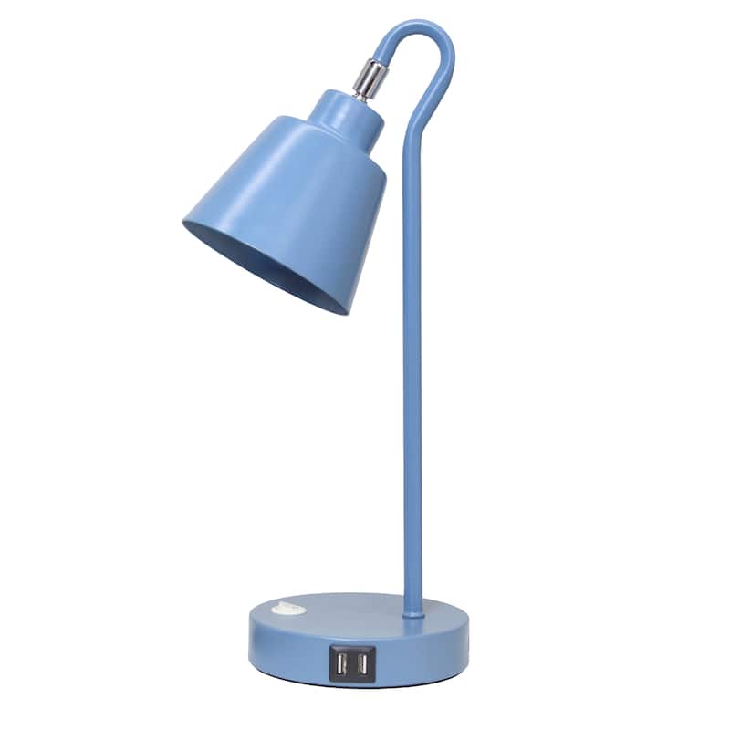 Modern Metal Desk Lamp with Dual USB Charging Ports Adjustable Arm Multiple Colors - 7.28” x 5.60” x 16” - Blue
