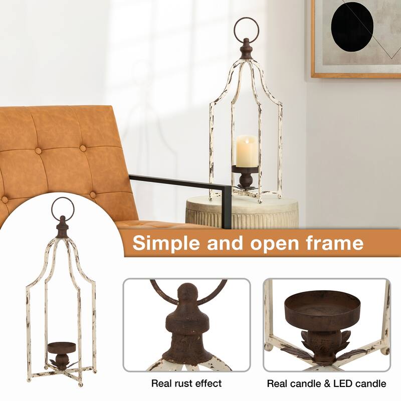 Glitzhome Set of 2 Farmhouse Metal Decorative Lanterns Hanging Candle Holders Wedding Decor