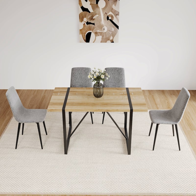5-Piece Wood Dining Table Set Kitchen Dining Table Set with Waterproof High-Back Chairs, Anti-Slip Feet Wood