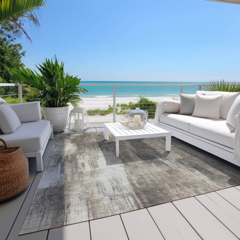 Calu Artistic Abstract Weather Resistant Classic Meets Modern Outdoor Rug
