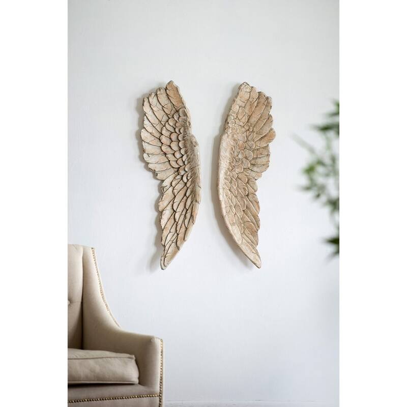 41" Blonde Yellow Realistically Detailed Wings Shaped Wall Art