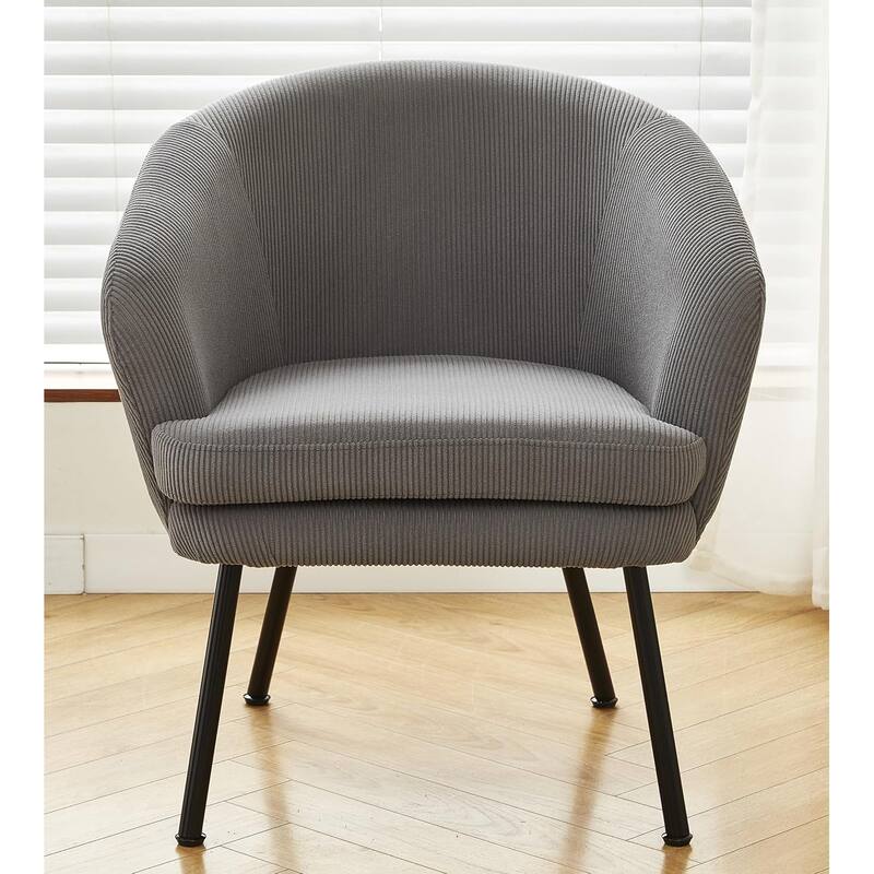 US Pride Furniture Modern Corduroy Accent Chair with Channel Back Design Black Metal Legs and Soft Upholstery - Grey