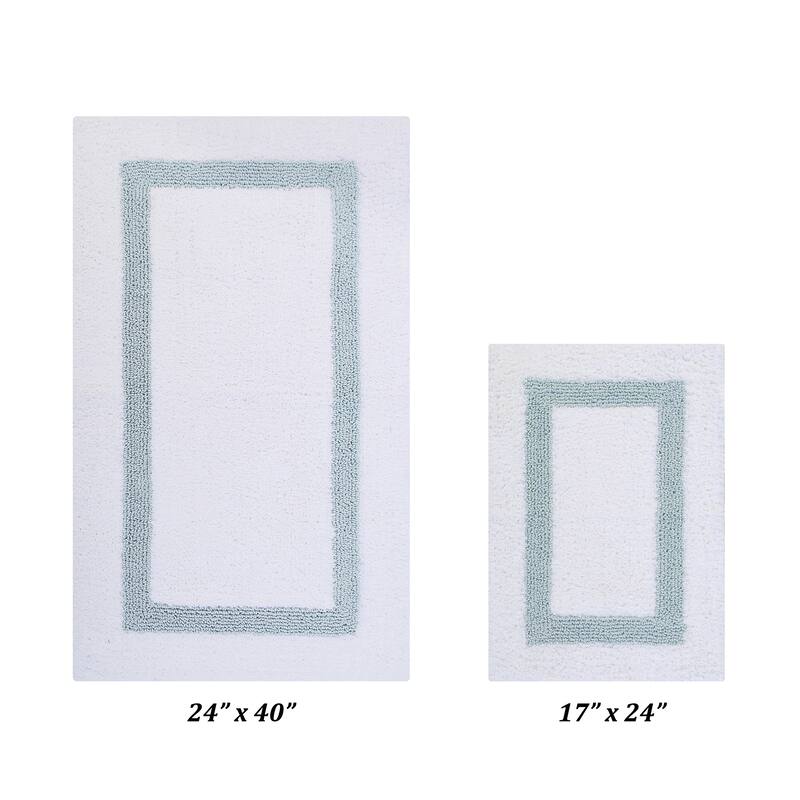 Better Trends Hotel Collection in Race Track 100% Cotton Super Absorbent Reversible Double Sided Machine Washable Bath Mat Rug - 2 Piece Set (17" x 24" | 24" x 40") - White & Blue