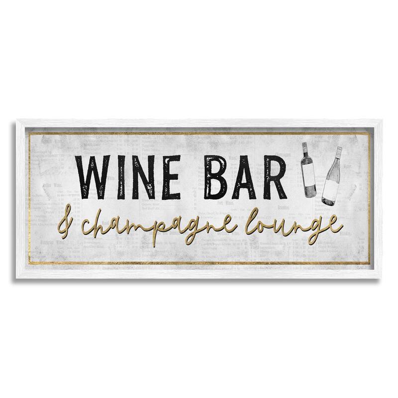 Stupell Wine Bar Champagne Lounge Distressed Vintage Kitchen Sign Framed Wall Art, Design by Natalie Carpentieri - Brown - 30 x 13 - White