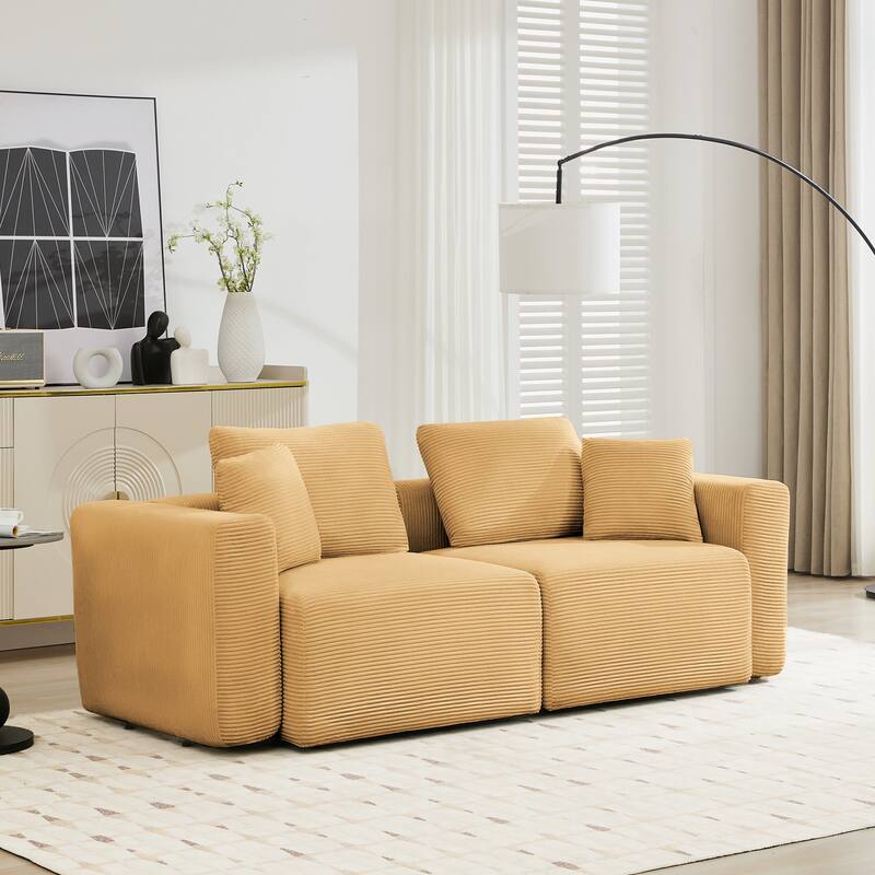 Corduroy Sectional Loveseats with Square Arms & Thick Cushions - Mineral Yellow