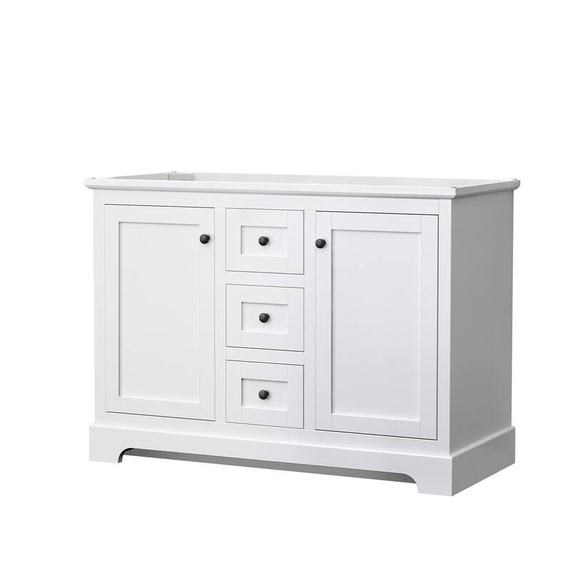 Wyndham Collection Avery 48" Double Free Standing Vanity Cabinet Only - White / Matte Black Hardware