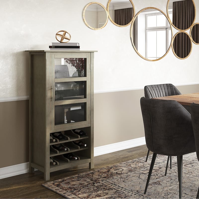 WYNDENHALL Franklin 12-Bottle SOLID WOOD 22 inch Wide Contemporary High Storage Wine Rack Cabinet - 22 W x 17 D x 50 H - Distressed Grey