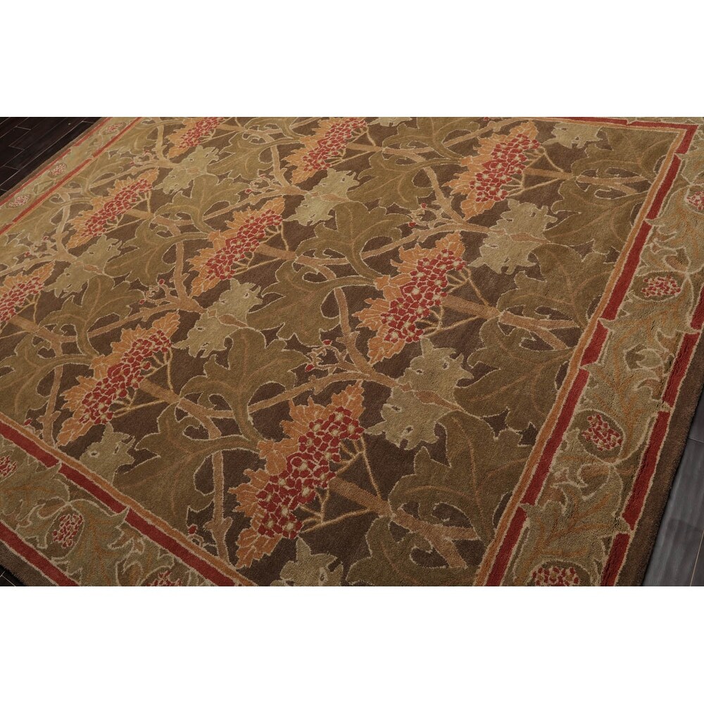 Hand-Tufted Wool Area Rug - William Morris Pattern, Customizable Size, Green