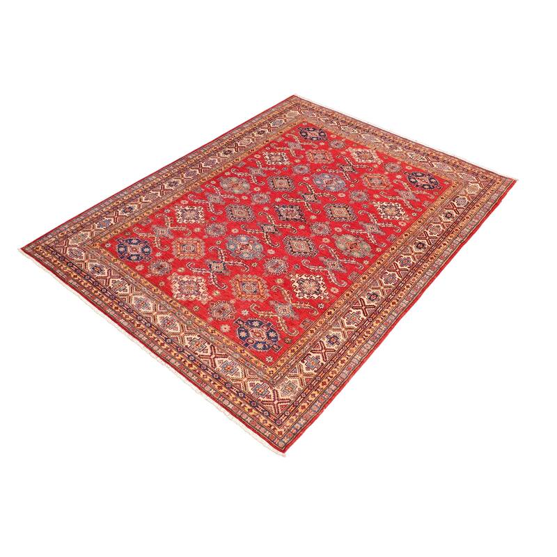 Rustic Super Kazak Blaze Red/Beige Hand Knotted Wool Rug - 8'3'' x 9'8''