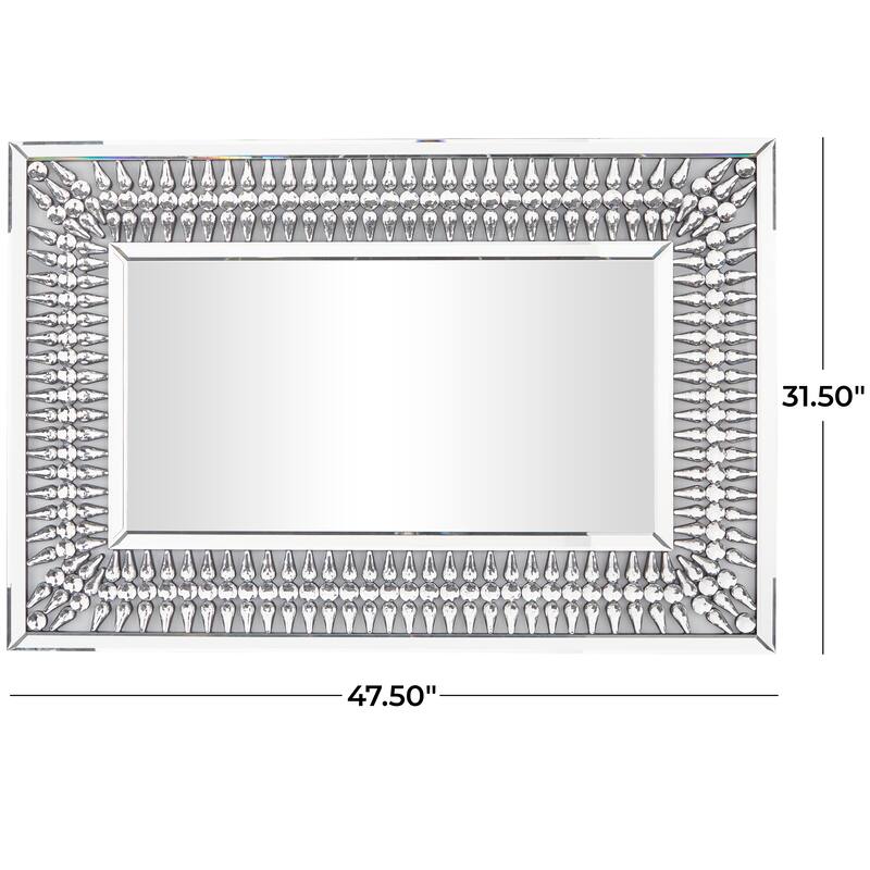 Elegant Silver Glass Wall Mirror with Crystal Embellishment