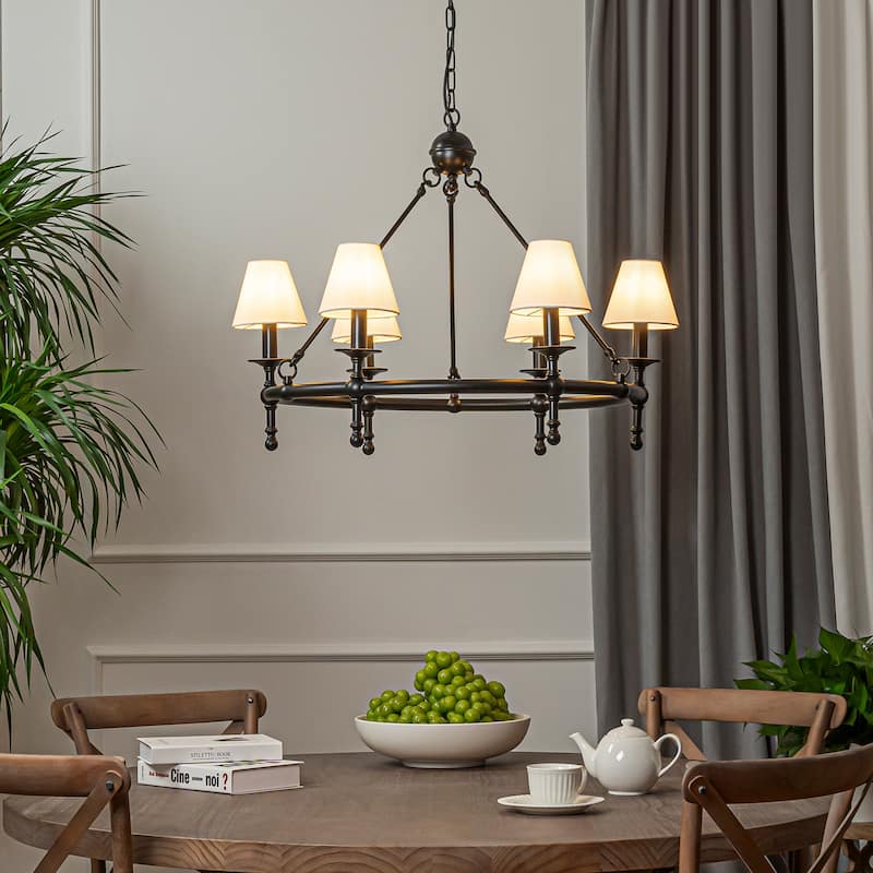 Vintage Chandelier 6-Light Classic Pendant Fixture with White Shades for Elegant Interior Lighting