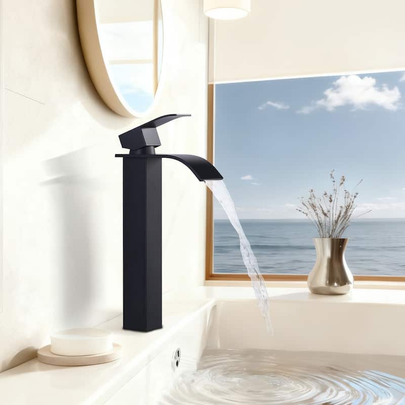 WOWOW Single Handle Single Hole Waterfall Bathroom Vessel Faucet
